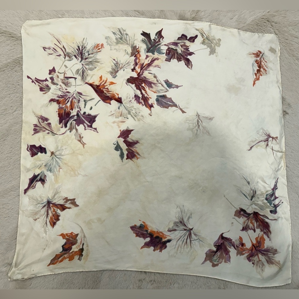 Floral Square Scarf Cream Sheer Lightweight Neck Head Scarf - Picture 3 of 5